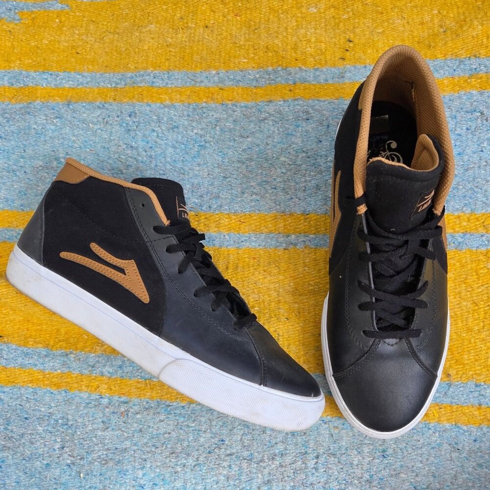 Lakai Flaco II Mid Black/Tobacco Leather Men's Size 10.5